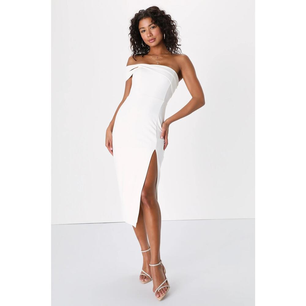 NWOT Lulus Twist and Make Up White One-Shoulder Bodycon Midi Dress M